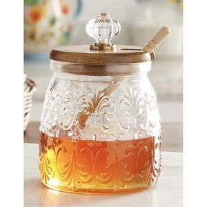 The Pioneer Woman Embossed Melody Honey Jar Wood Lid and Dipper 5.7-in Kitchen